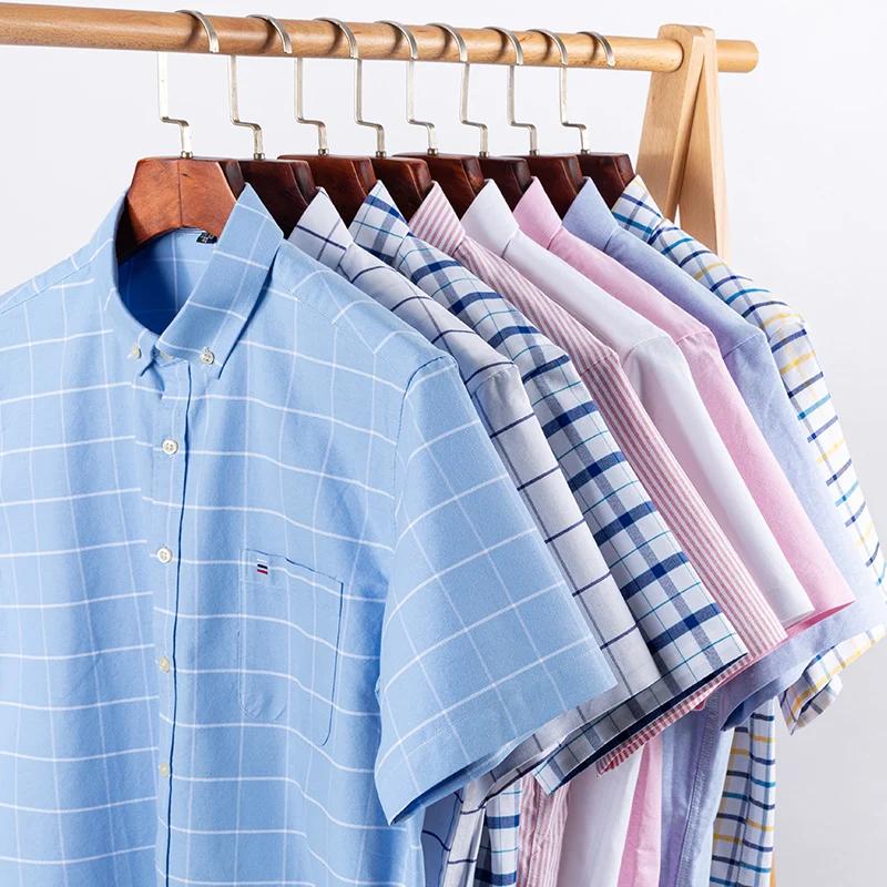 Chemises Oxford à manches courtes pour hommes, 100% pur coton, à carreaux, doux, coupe régulière, ro