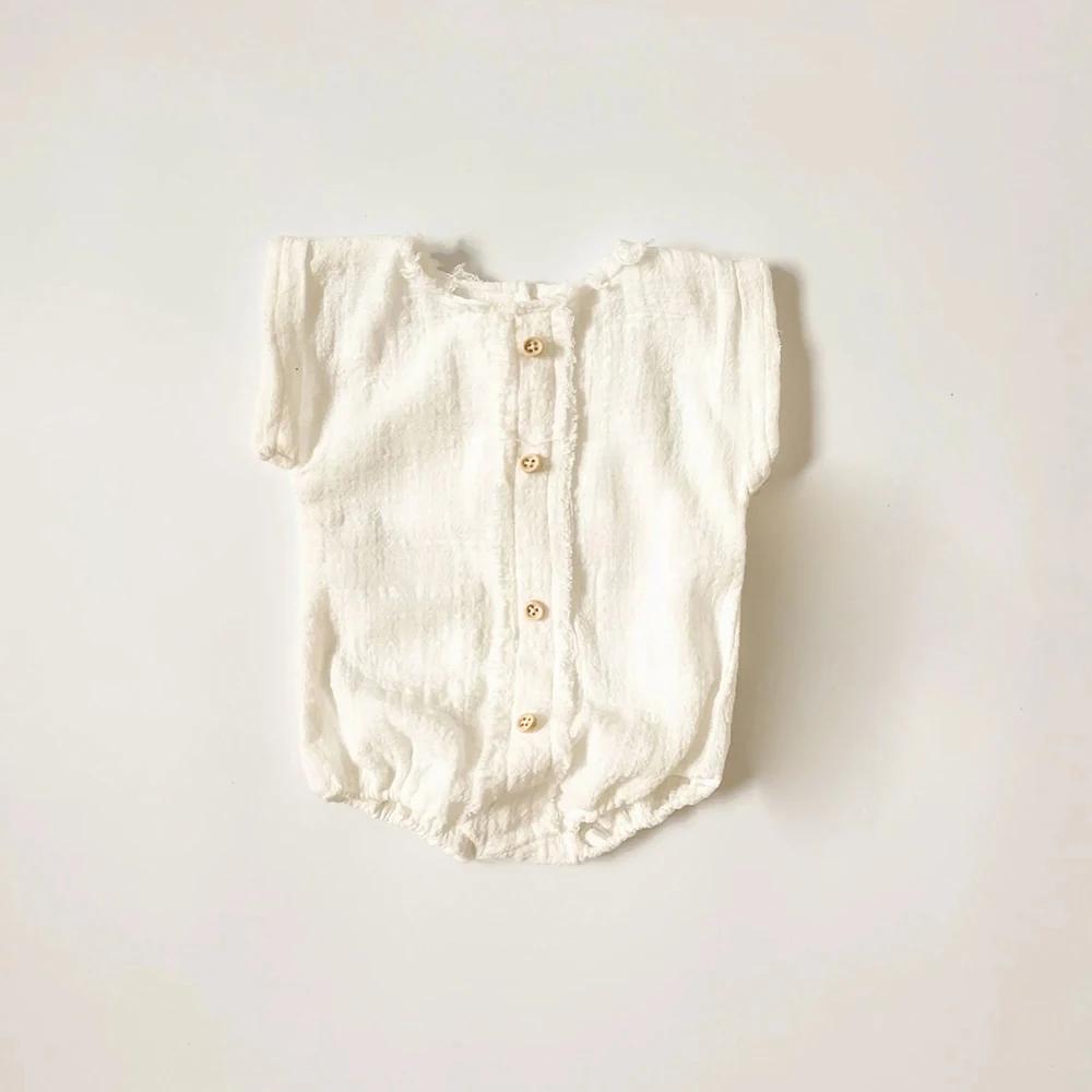 Barboteuse de photographie pour nouveau-né, bouton en lin blanc, manches courtes, accessoires Photo 