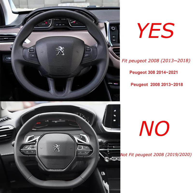 Housse de volant de voiture en Fiber de carbone + cuir, pour Peugeot 208 2012 ~ 2018 Peugeot 308 201