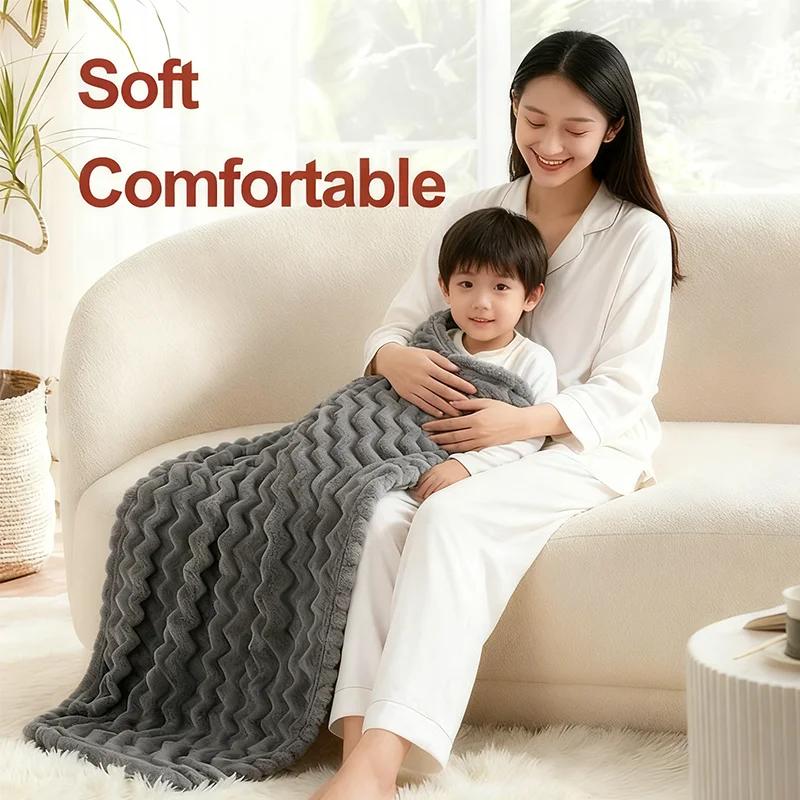 Couverture enfant 150x200cm rayures unies - Drap lit multifonction canapé sieste toutes saisons