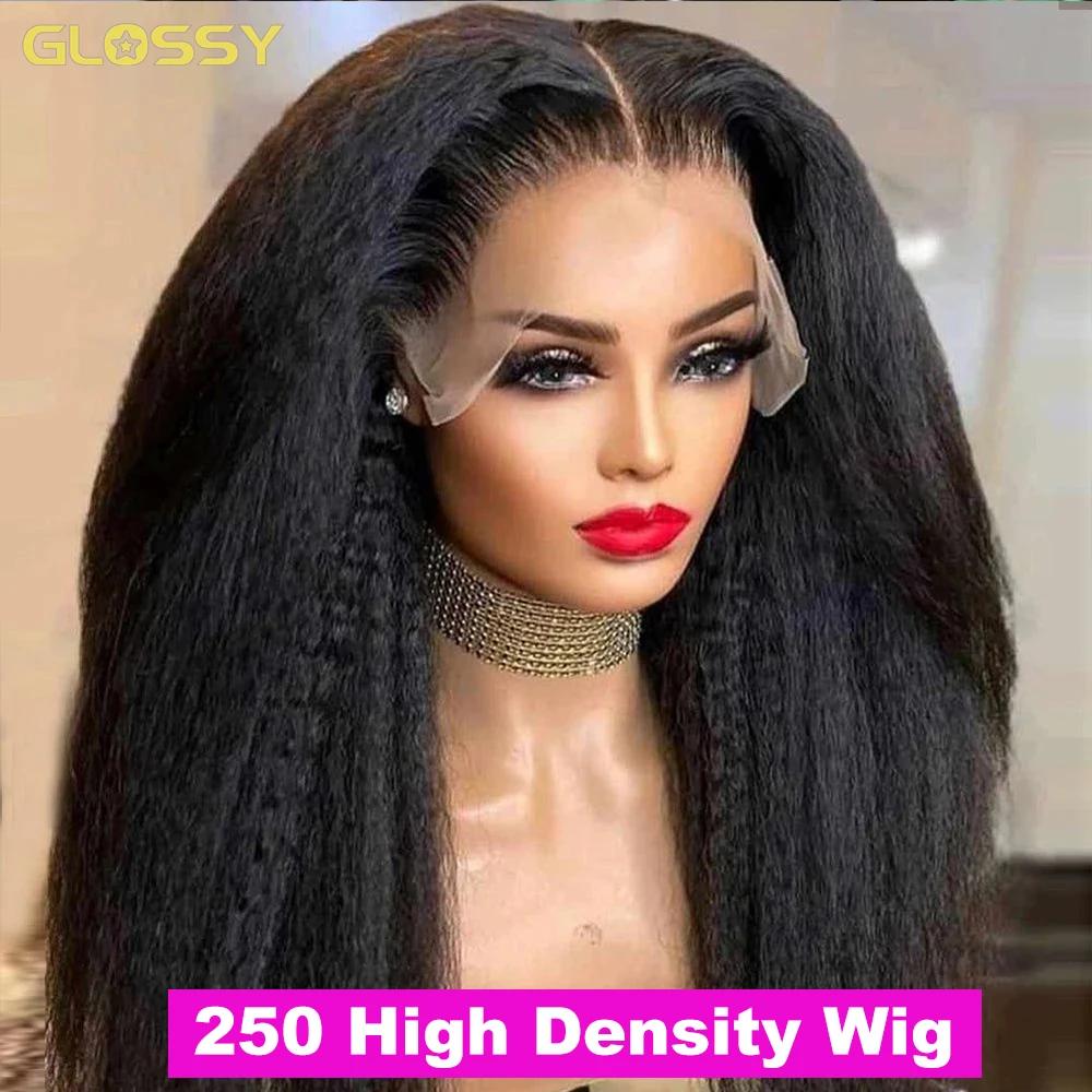 Perruque Brésilienne Naturelle, Cheveux Crépus Lisses, 13x6 HD, 13x4, Sans Colle, Yaki, en Solde, 25