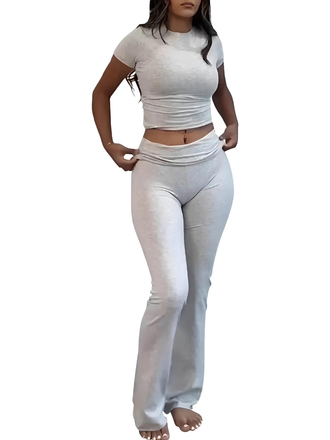 Tenue d'entraînement deux pièces décontractée pour femmes, manches courtes, taille haute, pantalon é
