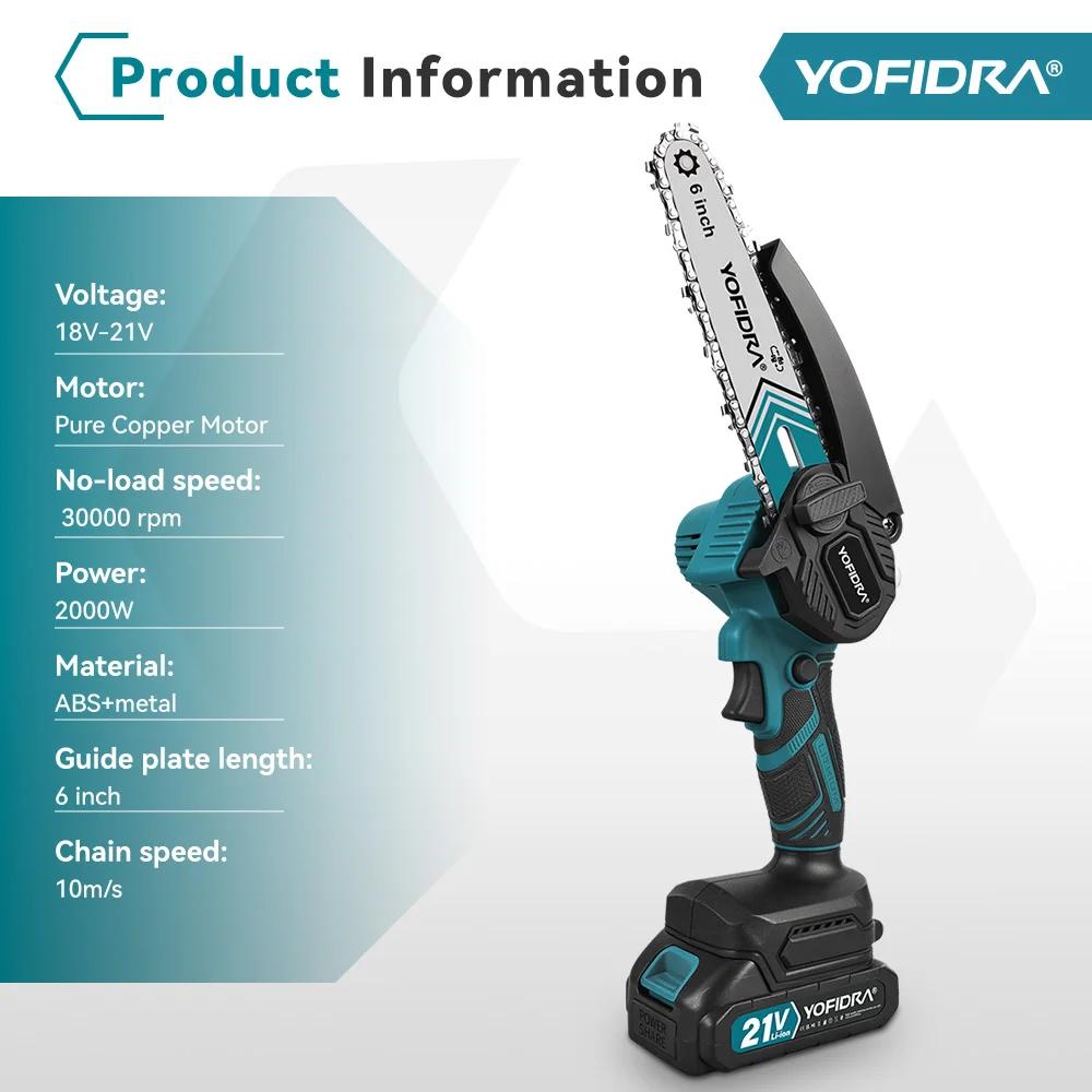 YOFIDRA 6 pouces tronçonneuse électrique sans fil huileur jardin bois coupe bûche taille scie outil 