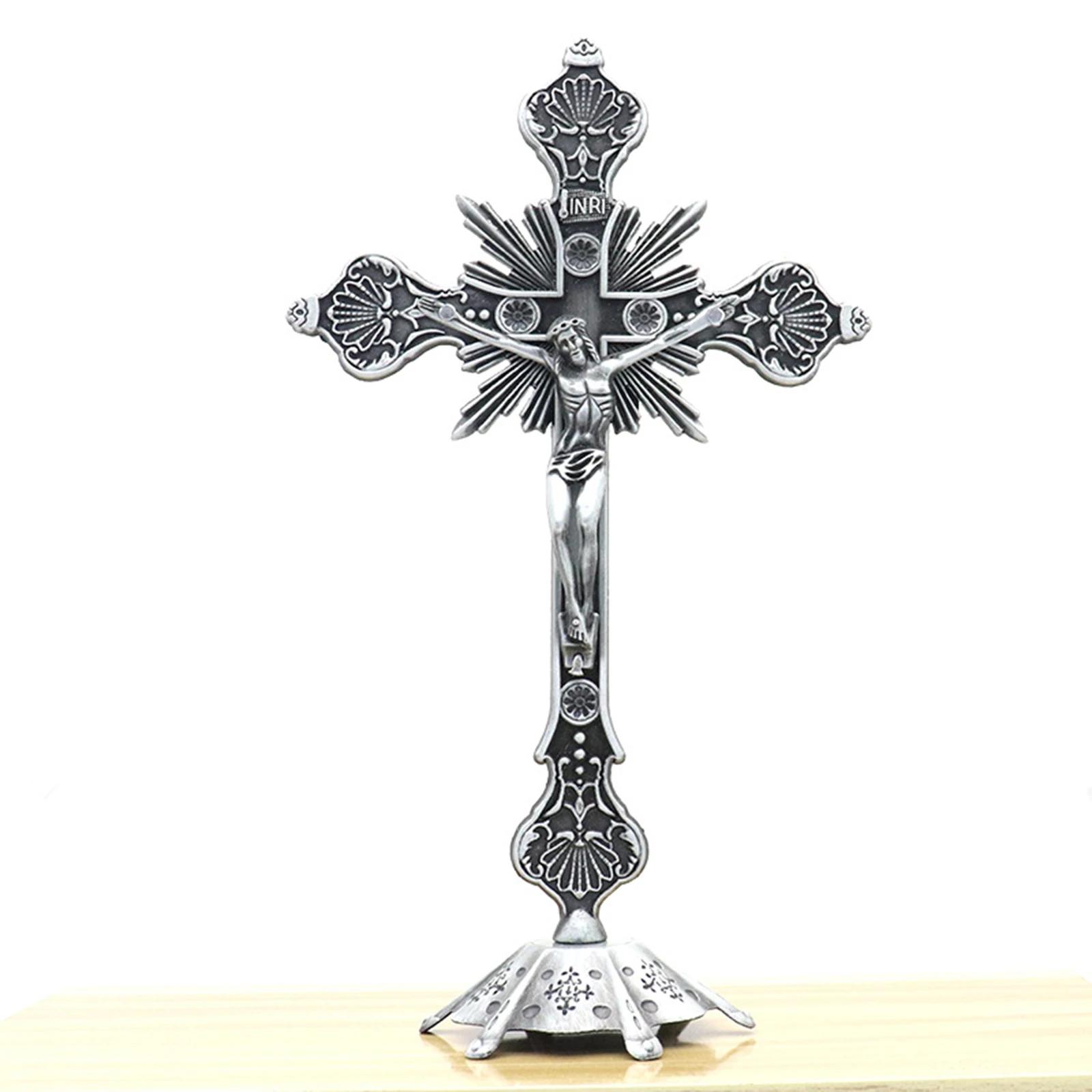 Sculpture de Crucifix de jésus, Statue de croix de jésus, Figurine catholique, Crucifix debout pour 