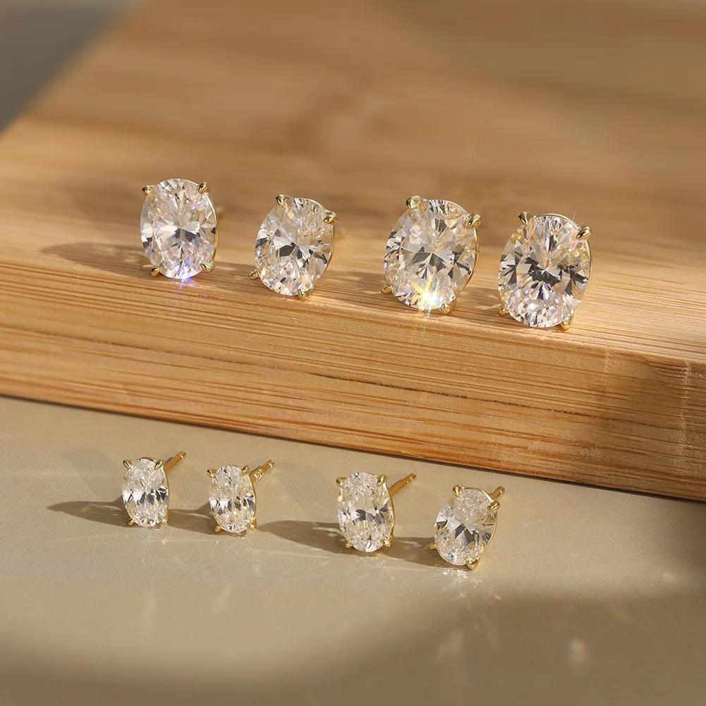 Boucles d'oreilles ovales en Moissanite pour femmes, 0,5-3 ct, avec certificat, Test de diamant réus