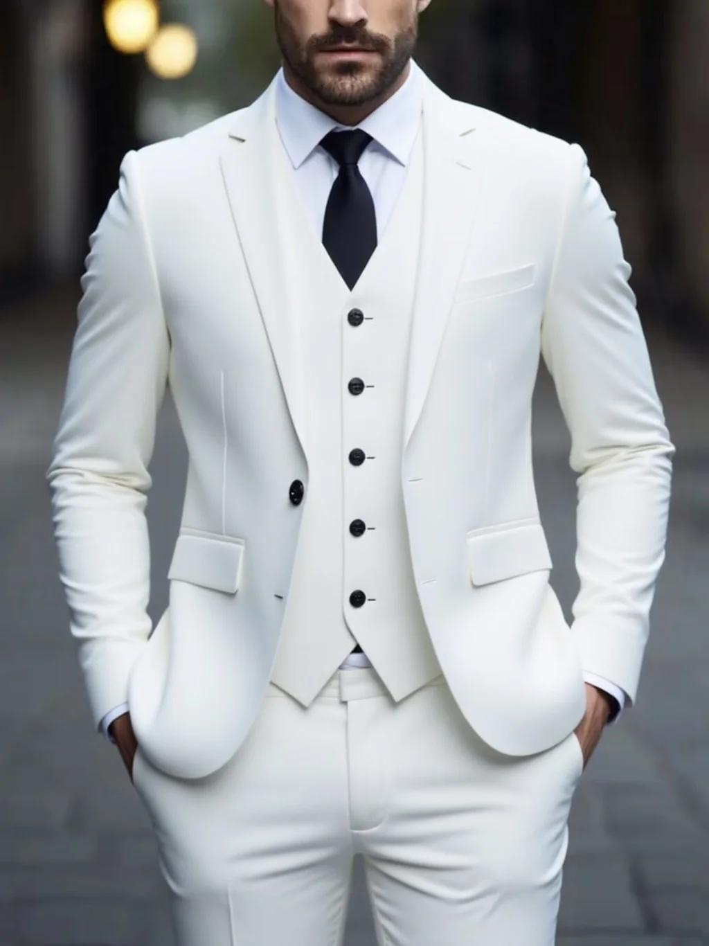 Costume blanc trois pièces pour hommes, Anti-rides, sans fer, costume formel d'affaires en fourrure 