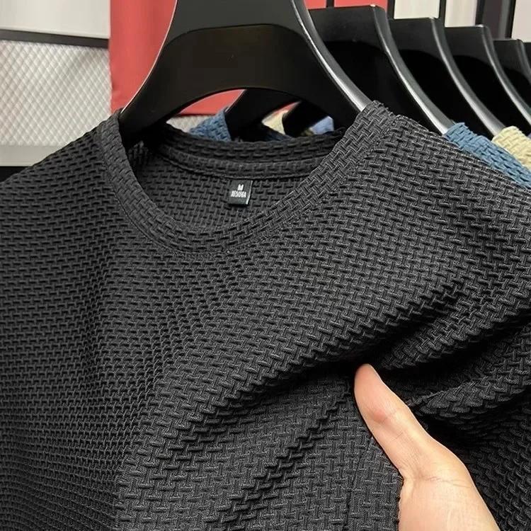 T-shirt d'été en maille de soie glacée pour homme, col rond, manches courtes, nouvelle collection 20