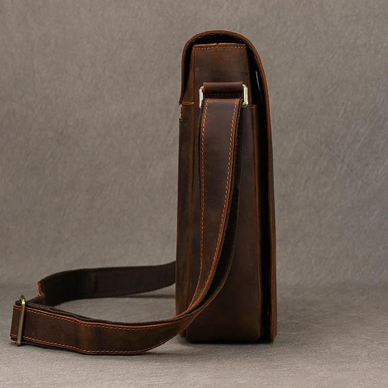 Sac messager Vintage en cuir véritable pour hommes, sac à bandoulière épais en cuir de vache, petit 