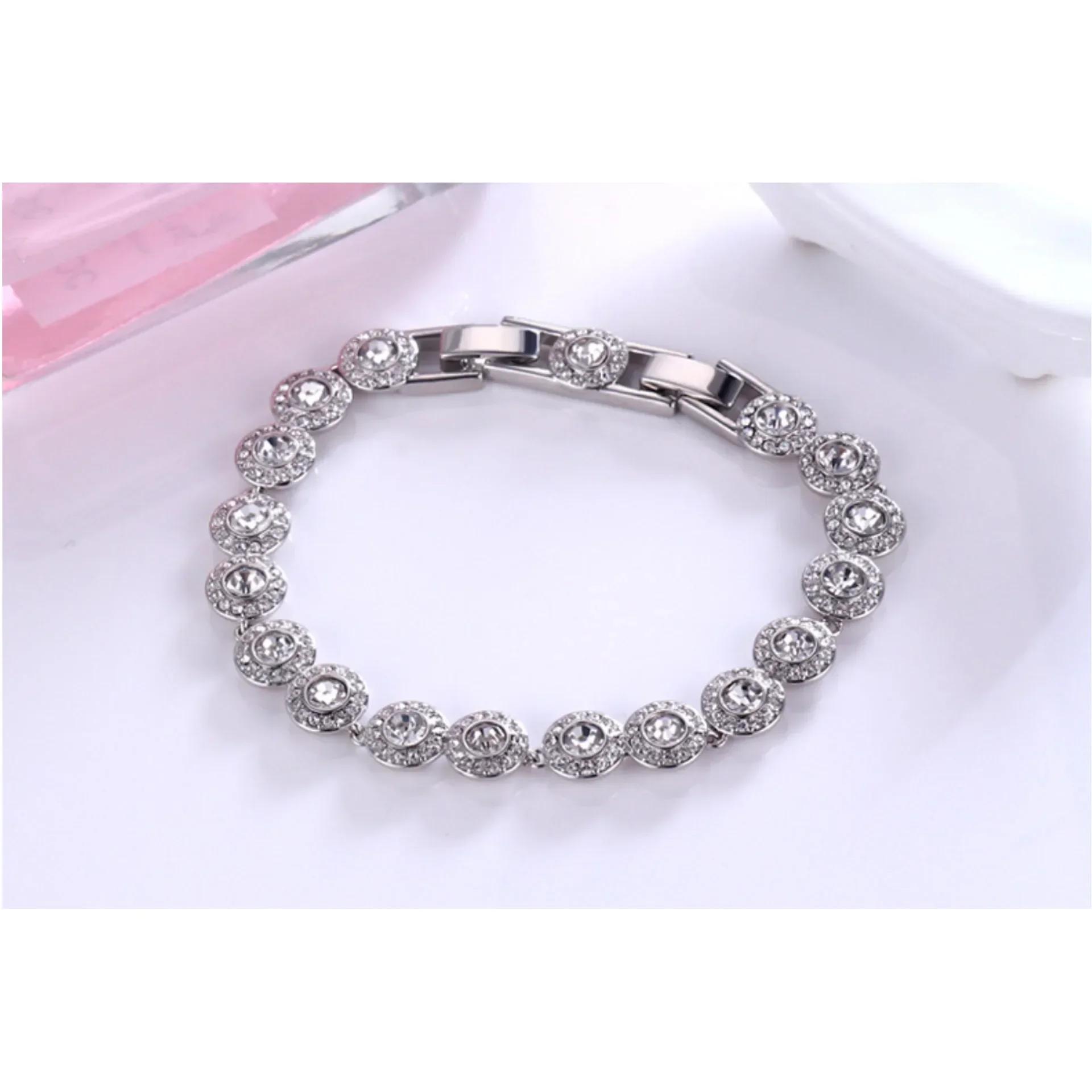 Ensemble de bijoux ronds en cristal, goutte d'eau, haute, à la mode, éblouissant, Bracelet, boucle d