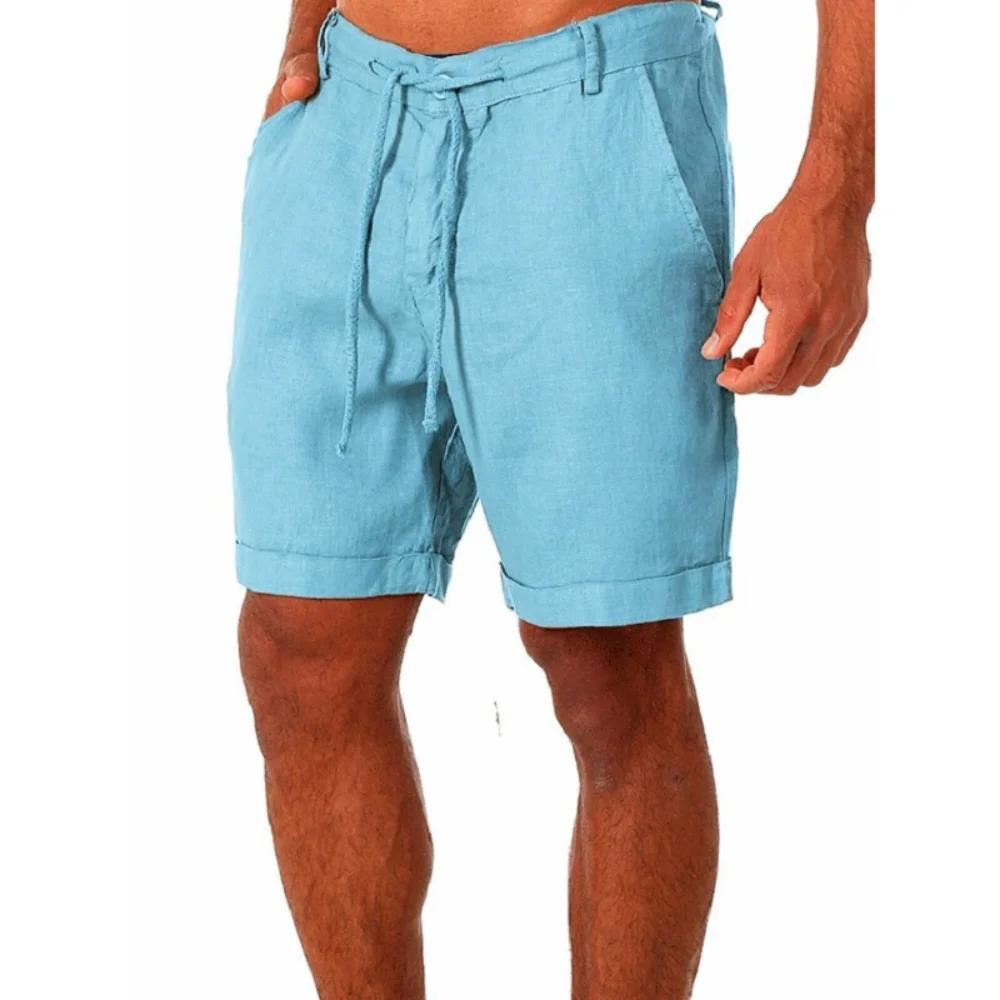 KB nouveaux hommes coton lin shorts pantalons mâle été respirant couleur unie lin pantalon Fitness S
