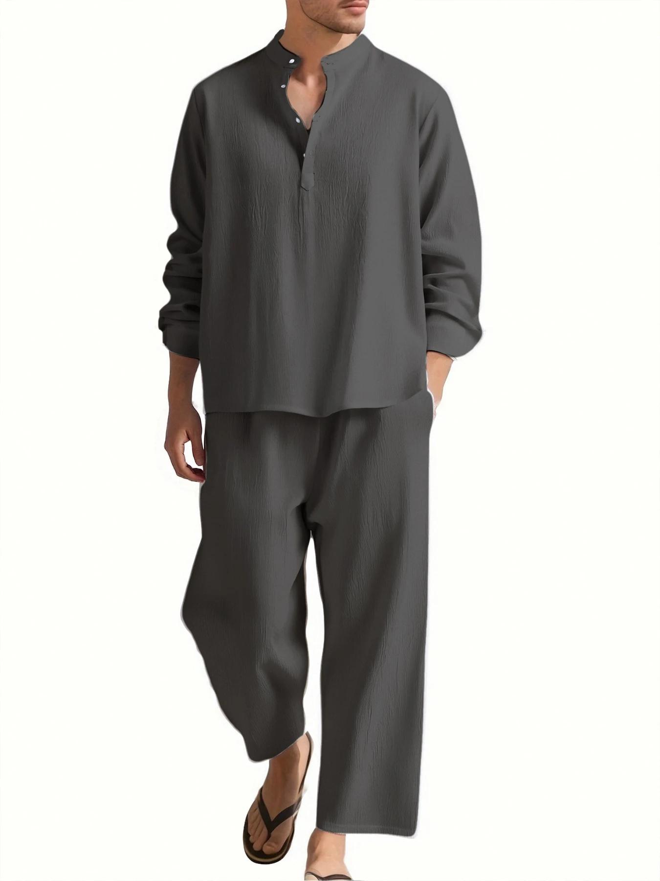 Chemise et pantalon à manches longues pour hommes, vêtements de plage, survêtement, chemises de coul