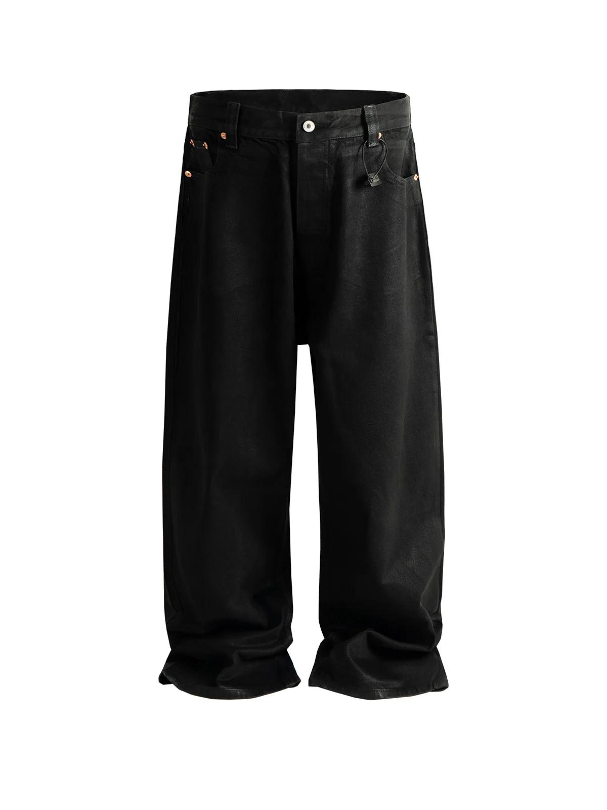 MIJKO hommes jean coton Denim décontracté jambe droite brosse revêtement de cire pantalon noir ZJ086