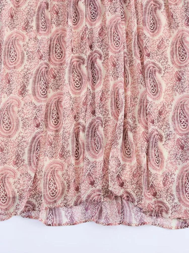 Robe MIDI d'été en mousseline de soie pour femmes, imprimé Vintage, col en v, volants en cascade, ma
