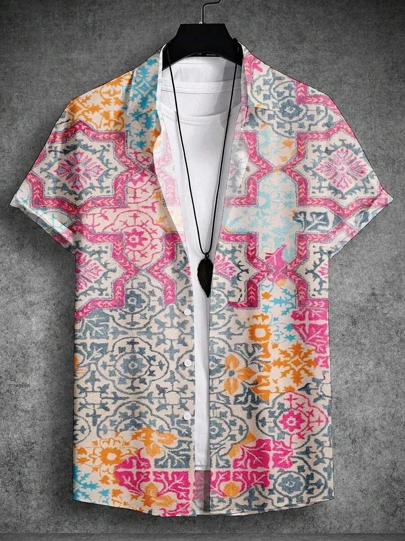Chemises graphiques artistiques pour hommes, chemise à manches courtes boutonnée à revers pour l'été