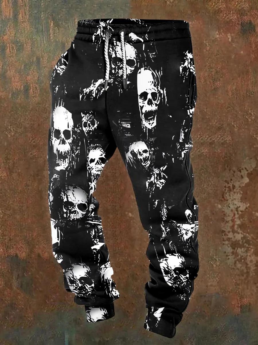 Pantalon de jogging décontracté pour hommes avec cordons de serrage et imprimés de crânes d'Hallowee