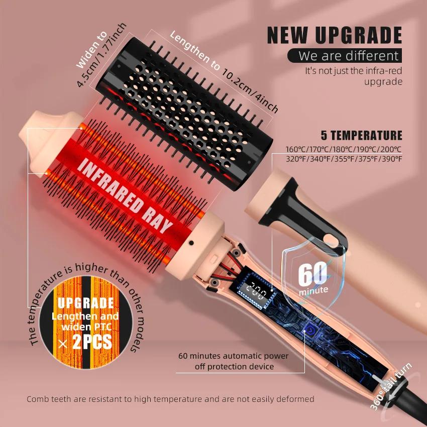 Brosse thermique infrarouge en céramique, fer à friser chauffant, brosse ronde de 45 mm, fer à frise