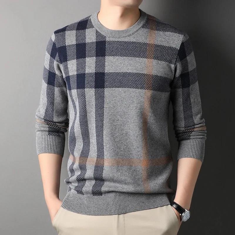 Pull de luxe haut de gamme pour hommes marque de styliste col rond rayé en laine mode européenne tri