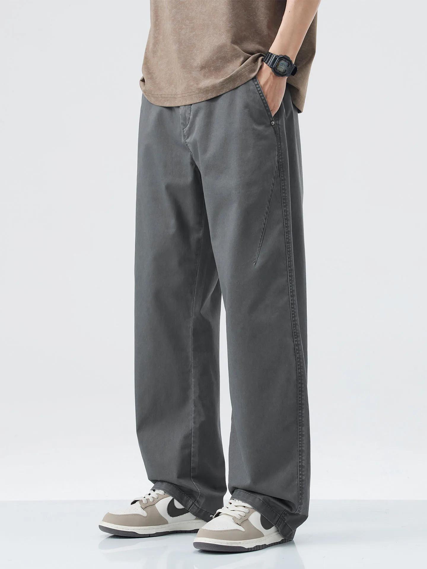 DUKEEN 100% coton hommes pantalons longs décontractés été décontracté coupe droite résistant aux rid