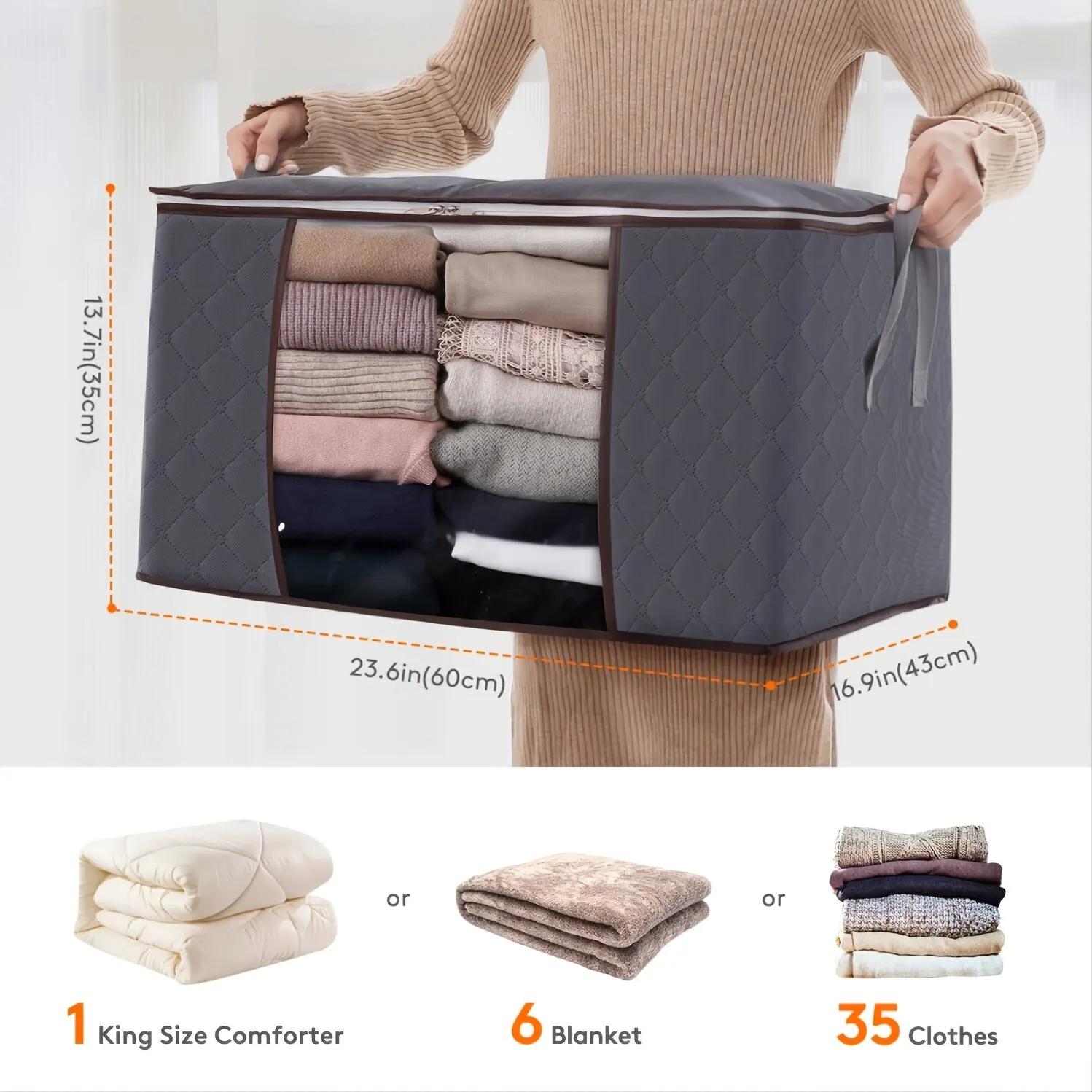 Sac de Rangement pour Vêtements de Grande Capacité, avec Poignée Renforcée, pour Couverture, Couette