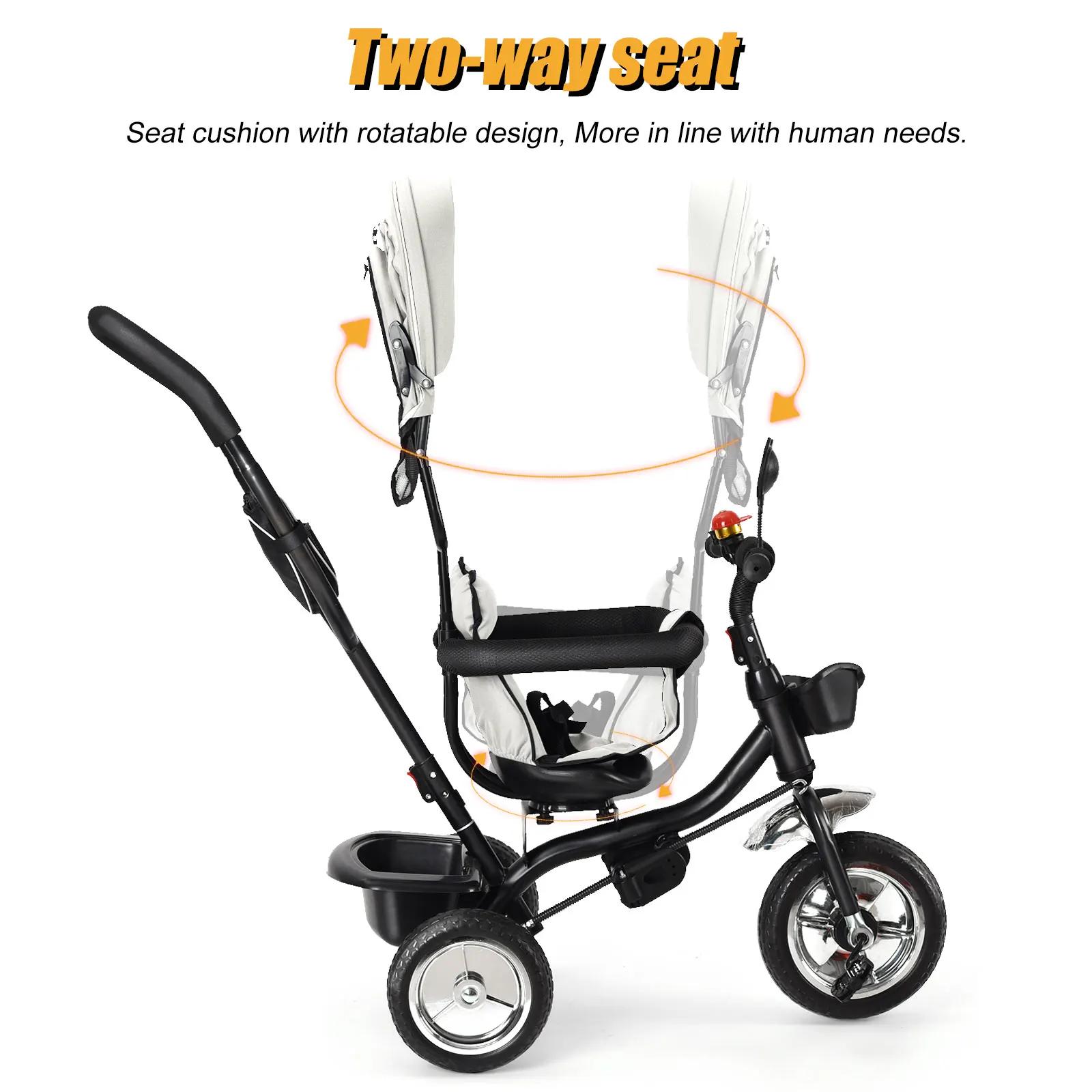 Tricycle Bébé Evolutif 6 en 1 Vélo Poussette Bébé avec Poignée de Poussée, Auvent Amovible, Ceinture