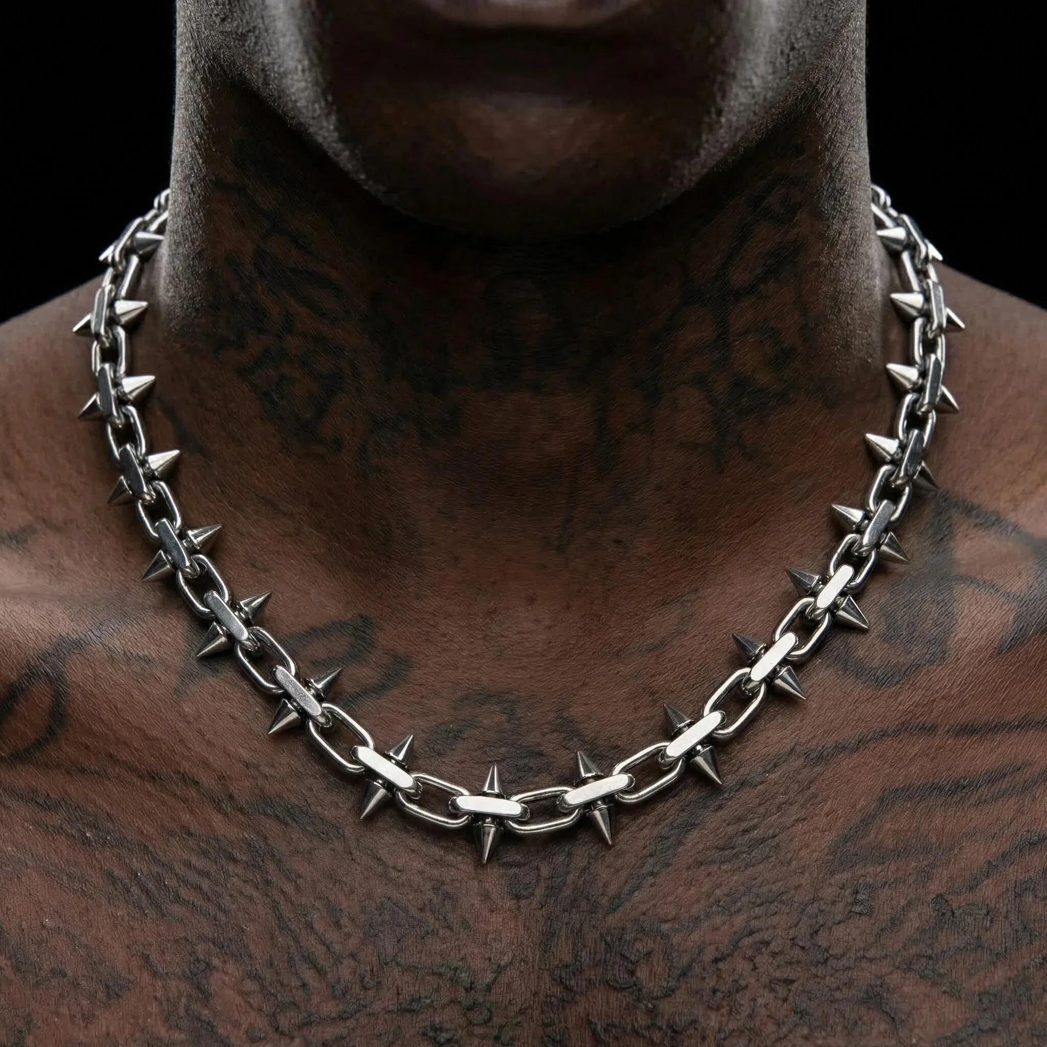 Colliers à pointes en acier titane, style hip-hop gothique punk, collier à chaîne barbelée, pour hom