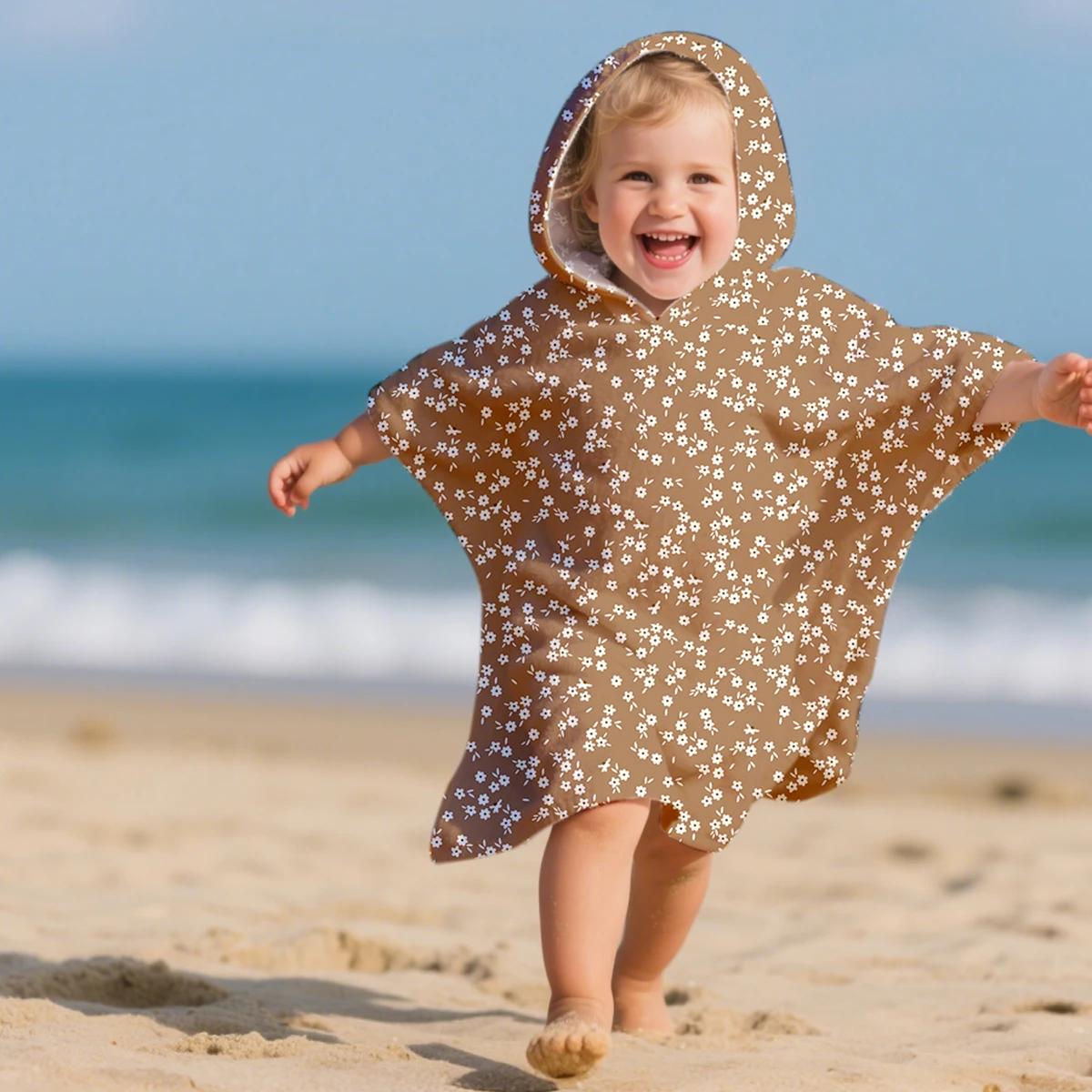 Serviette de plage enfants à capuche - Peignoir bébé surf poncho grande taille dessin animé