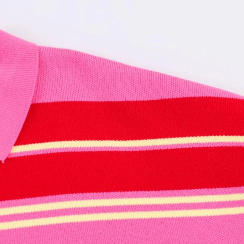 Pull en maille rayé rose et rouge - Haut ample à col rabattu et manches longues pour femme, tenue dé