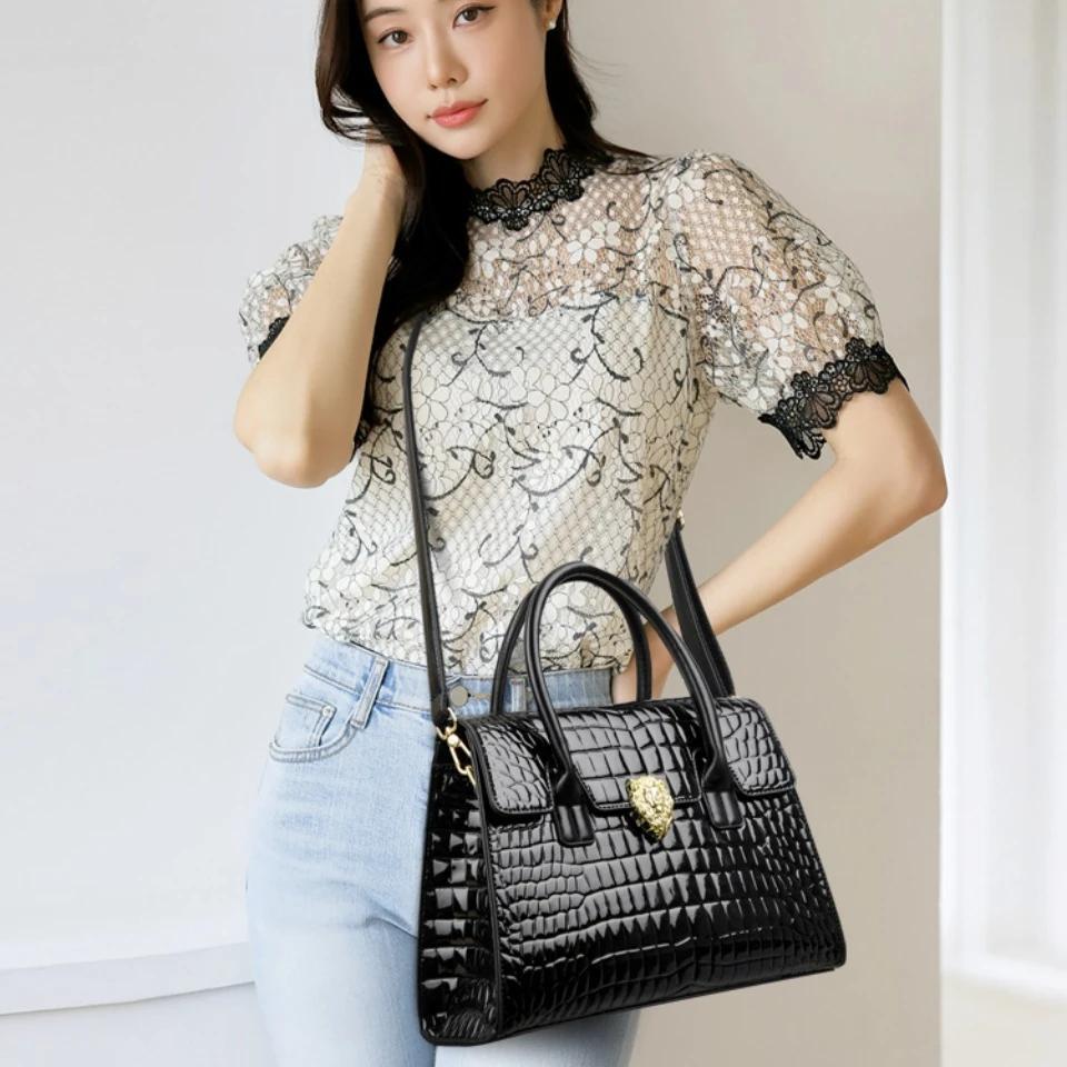 Marque de luxe sacs à main femmes sacs concepteur Sac de transport Alligator en cuir verni épaule ba