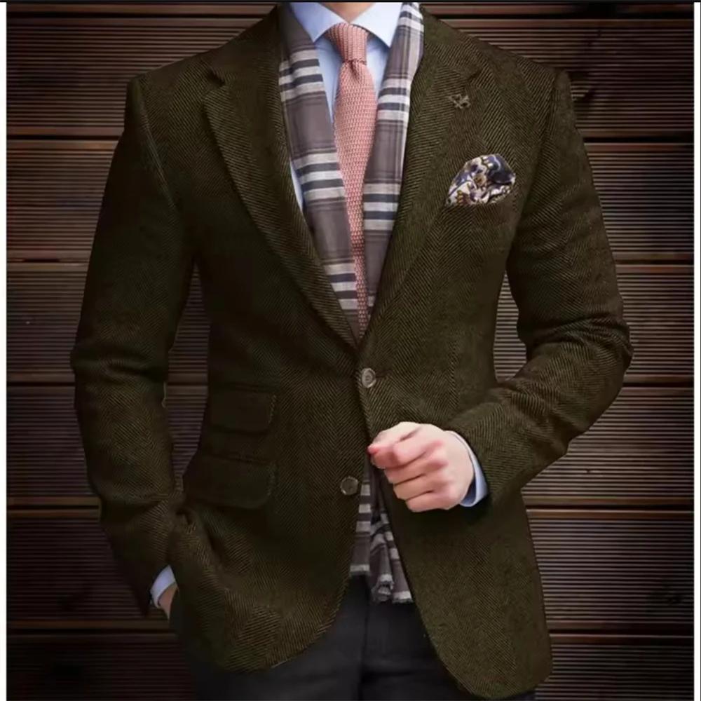 Blazer vintage sur mesure pour homme, veste en tweed à chevrons, mélange de laine, simple boutonnage