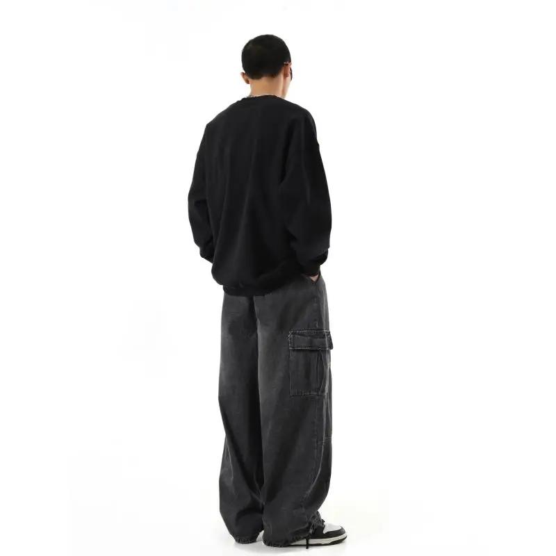 Jean Cargo Baggy noir pour hommes, pantalon de Jogging décontracté à jambes larges, surdimensionné, 