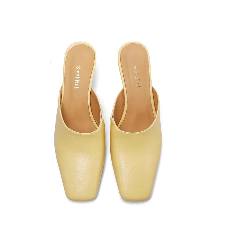 SmallHut Nouvelle Tendance Été Mules Femme en Cuir Fendu Sexy Motif Serpent Jaune Bleu Beige à Talon
