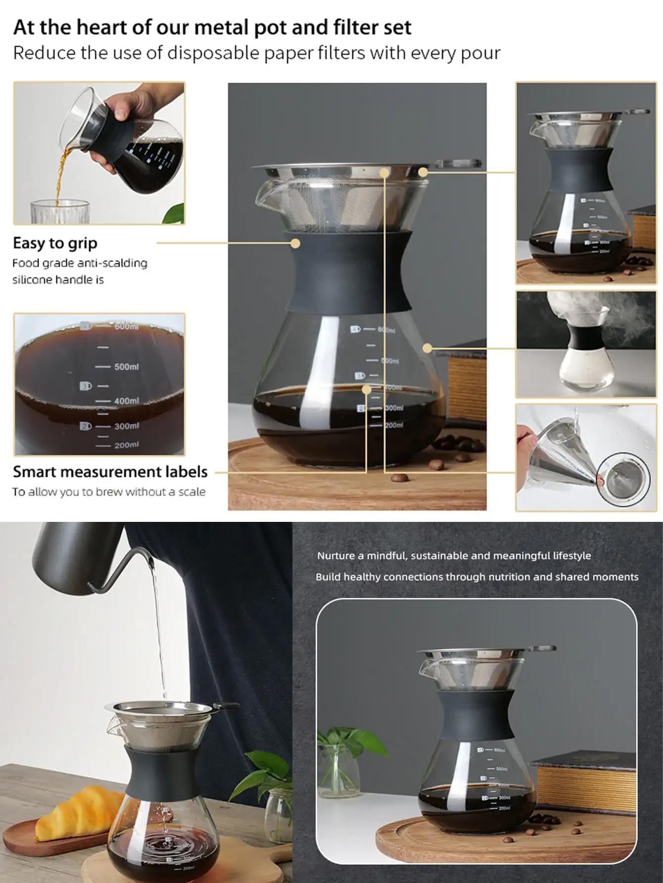 Leeseph Pour Over Coffee Brewer avec filtre à café en acier inoxydable, cafetière goutteur verser av