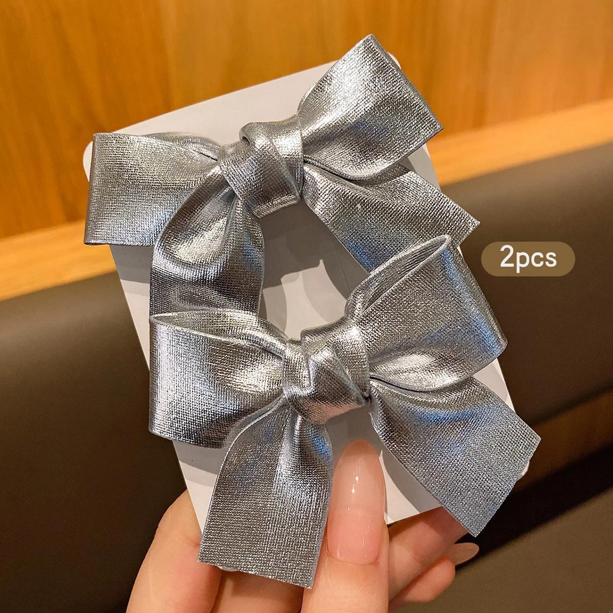 2 pinces à cheveux avec nœud argenté, accessoires pour cheveux de style doux et à la mode adaptés à 