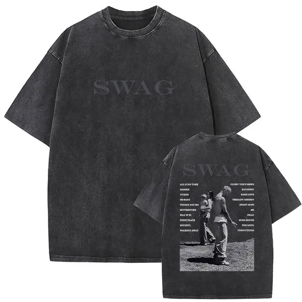 Vintage Justin Bieber SWAG Album 2025 lavé t-shirts hommes femmes col rond haute qualité mode T-shir