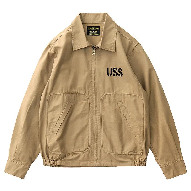 Veste de pont cargo brodée sergé rétro américain pour hommes, mode masculine, 100% coton lavé, multi