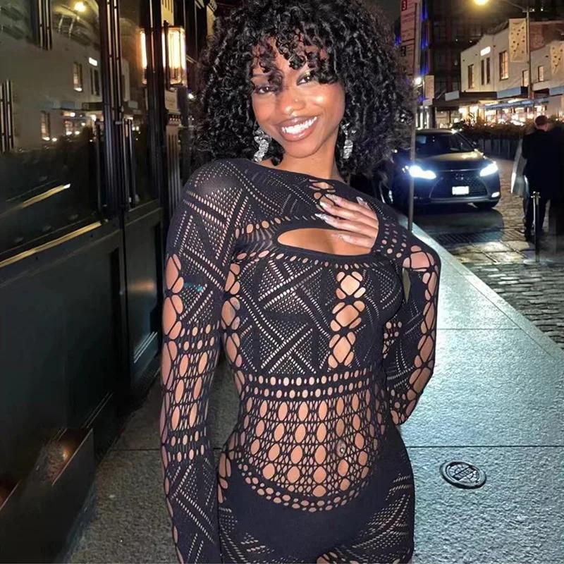 Robe de sexe combinaison avec dentelle serrée évidée et jupe sexy moulante aux hanches robes longues
