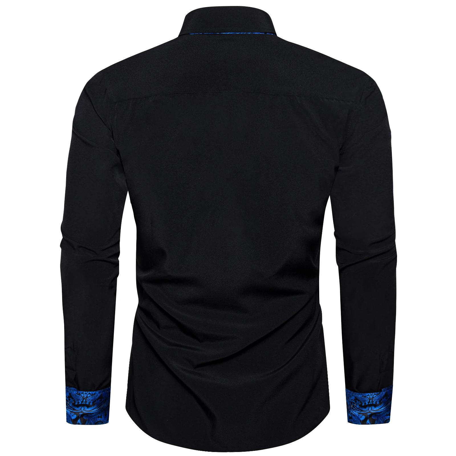 Chemise à manches longues en polyester et coton pour hommes, chemises noires unies, patchwork cachem