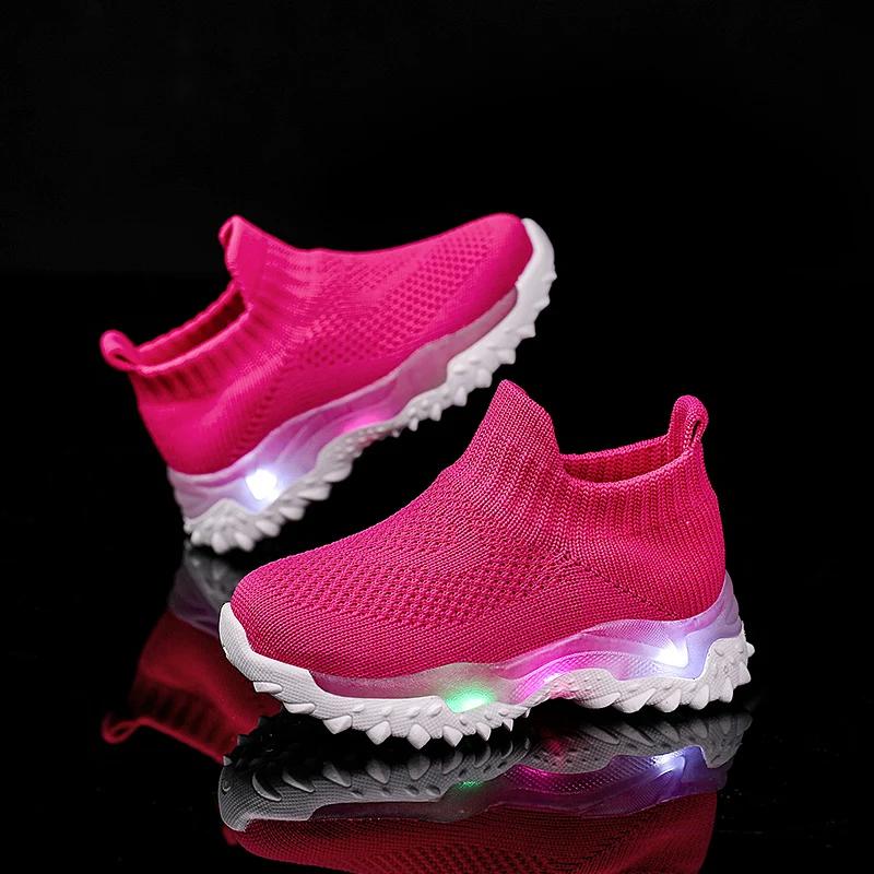 Enfants baskets enfants bébé filles garçons respirant maille Led chaussettes lumineuses Sport course