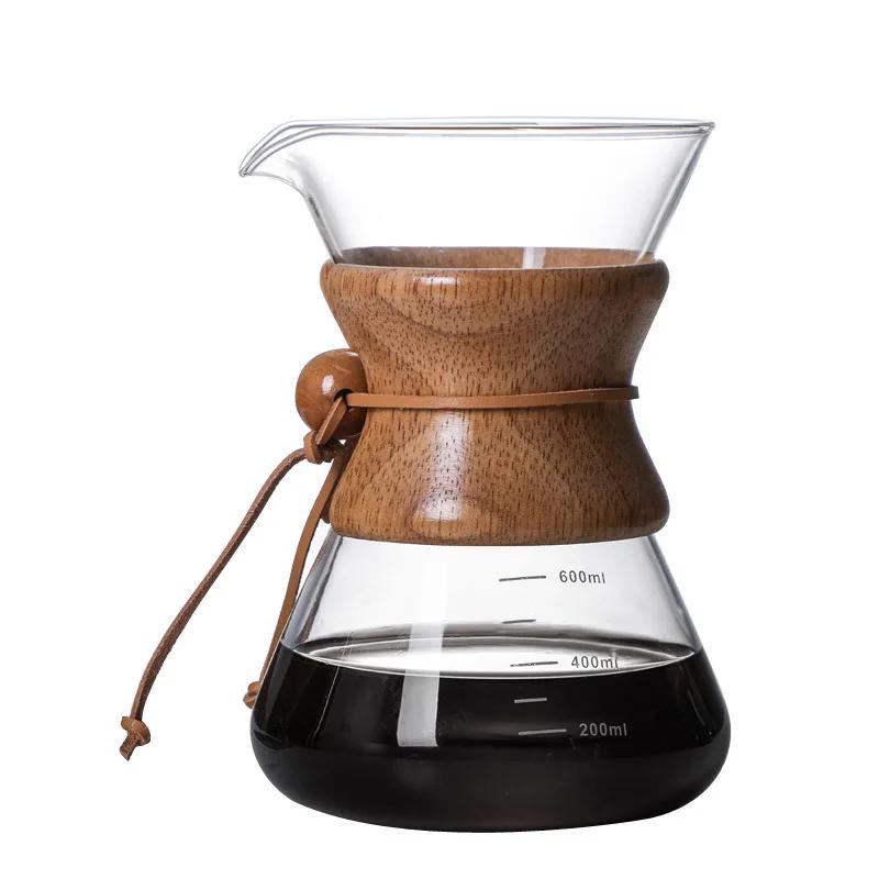 Cafetière en verre domestique 400/600/800ml, décor en bambou supérieur, cafetière manuelle