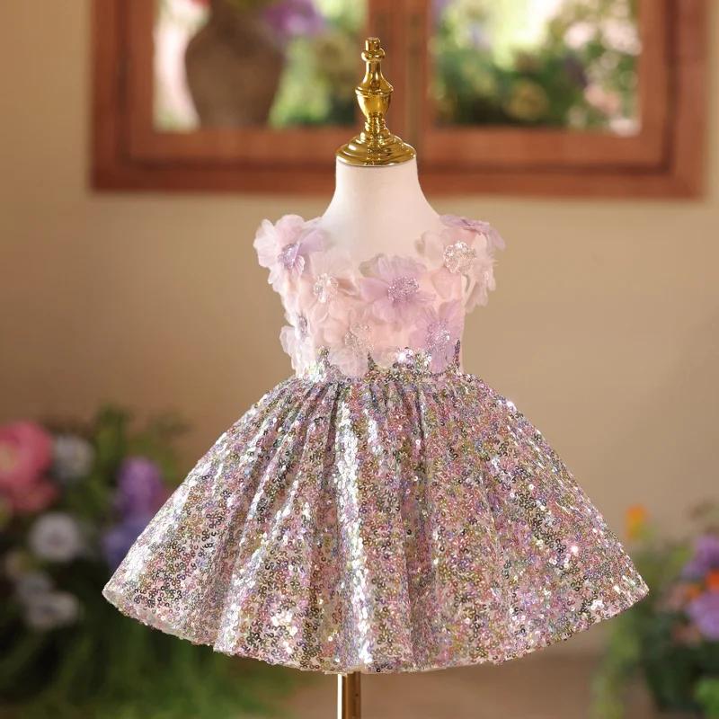 Robe pour filles haut de gamme léger luxe Niche enfants paillettes anniversaire premier anniversaire