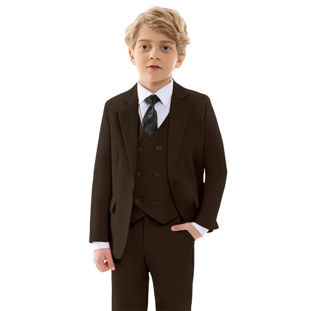 Ensemble Costume Marron Garçon Printemps Automne Nouveau Tenue Enfant Cérémonie Mariage Anniversaire