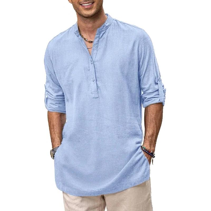 Chemise Henley en coton surdimensionnée pour homme, décontractée, légère, à manches longues, élégant