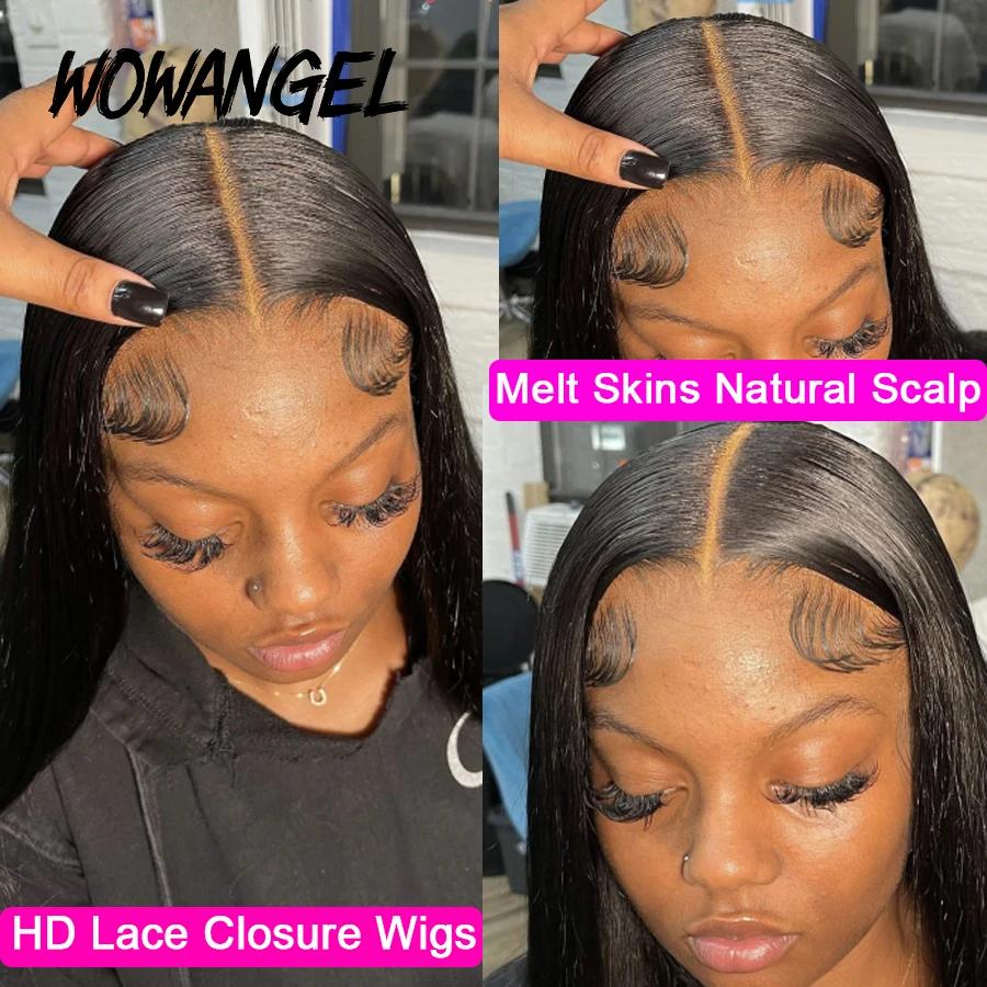 Wow Angel 5x5 Wear Go HD Lace Closure Glueless Wigs 28in Perruque droite malaisienne Perruques humai