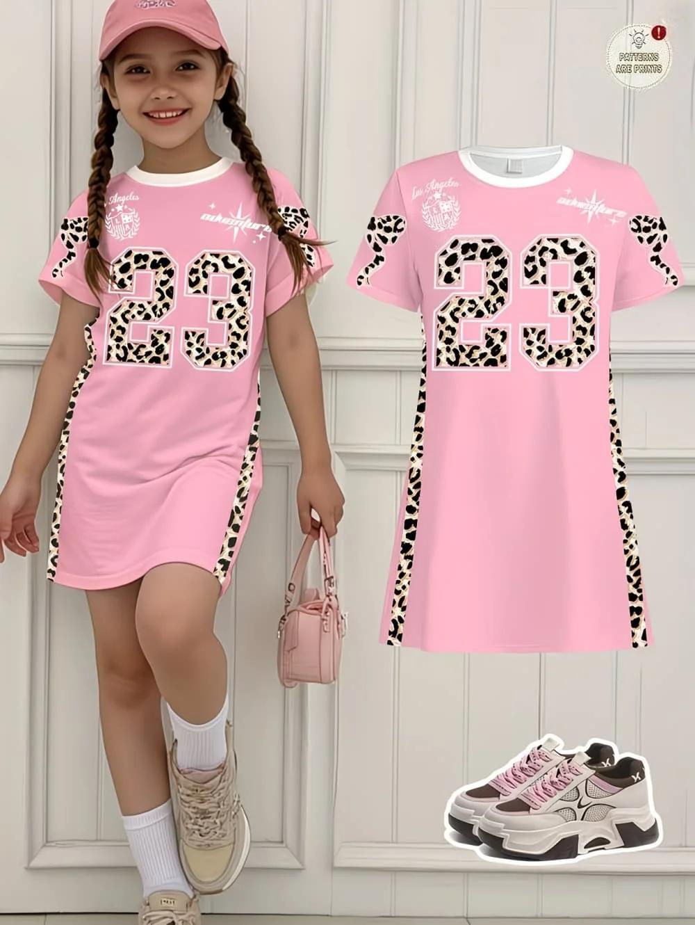 Robe de sport pour filles, imprimé 3D, col rond, manches courtes, robes d'été, style sport baseball,