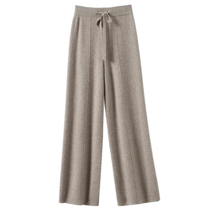 Pantalon taille haute en tricot chaud pour femmes, jambes droites à jambes larges, pantalon ample de