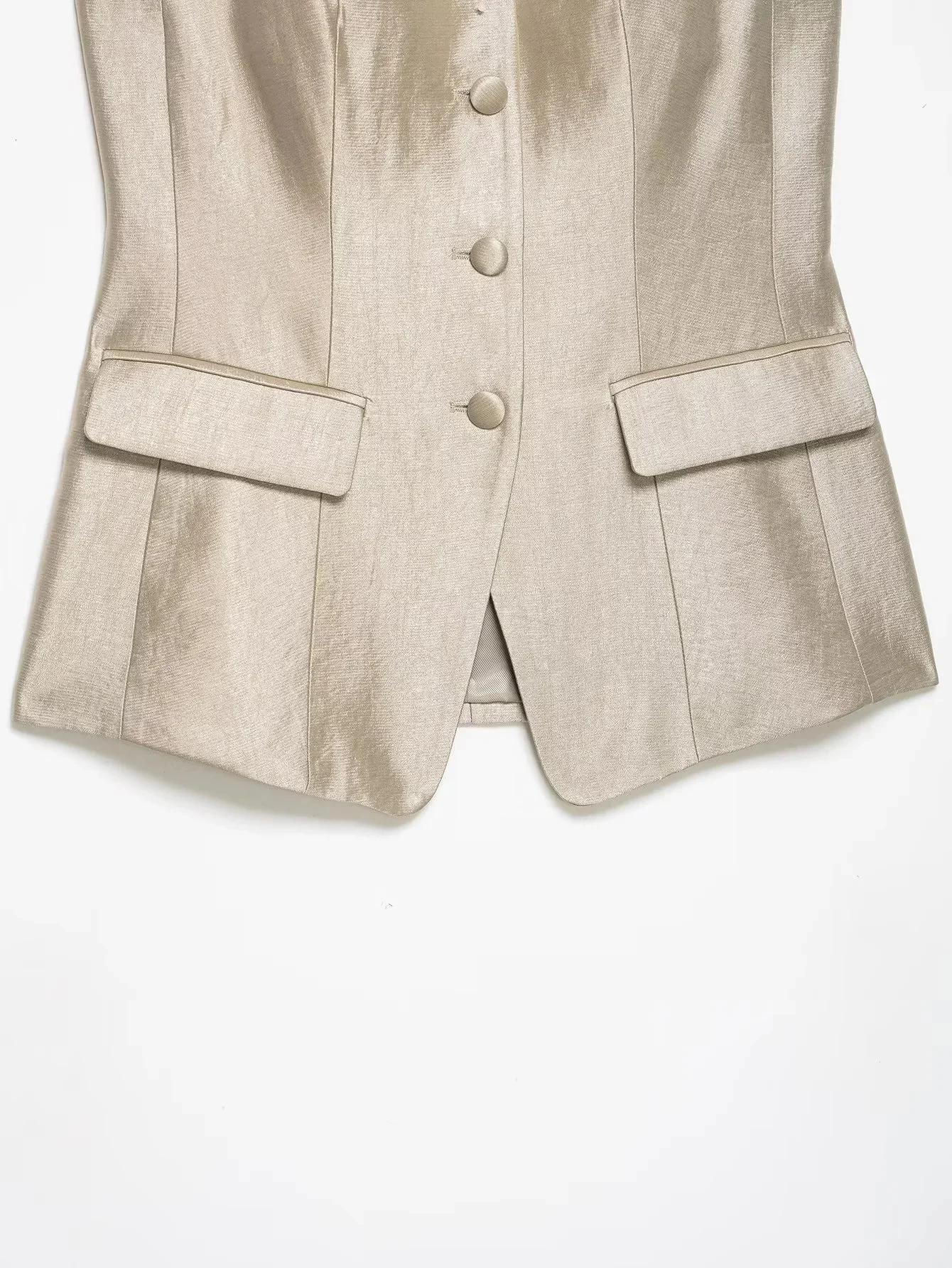 KONDALA Ensemble Chic Décontracté pour Femme : Haut Sans Manches à Boutonnage Simple et Pantalon Lon