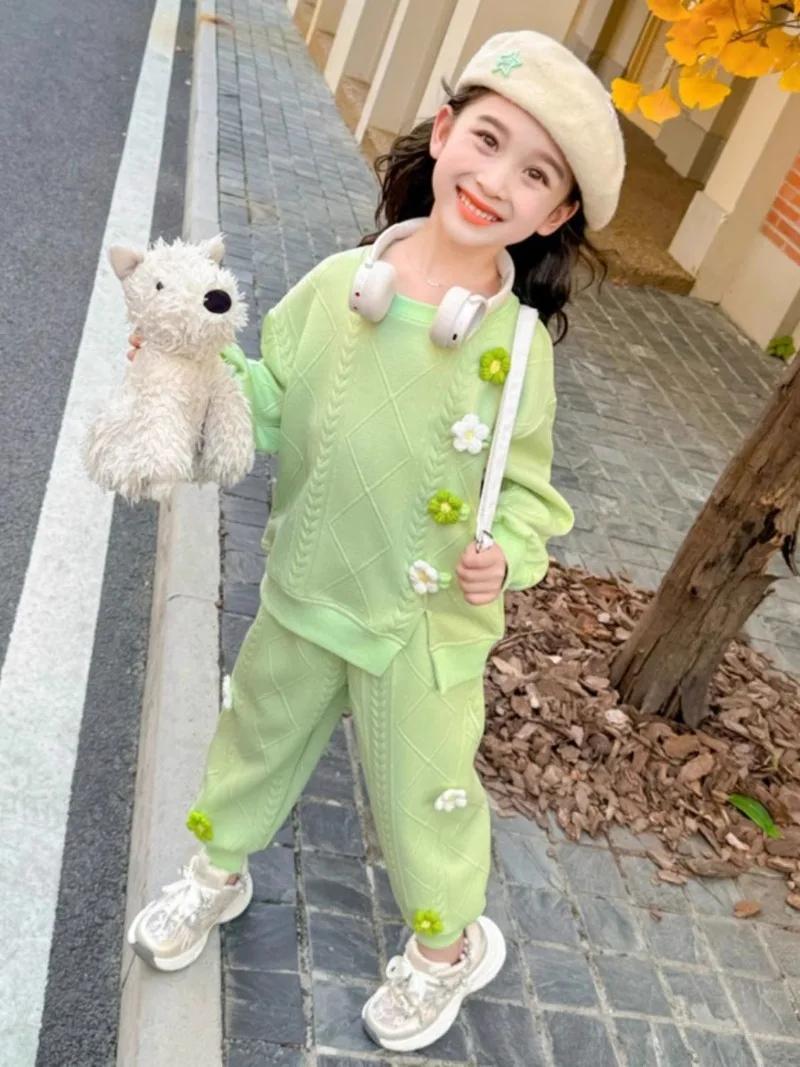 Ensemble à capuche à fleurs pour enfants, haut et pantalon, sweat-shirt 2 pièces, tenue décontractée