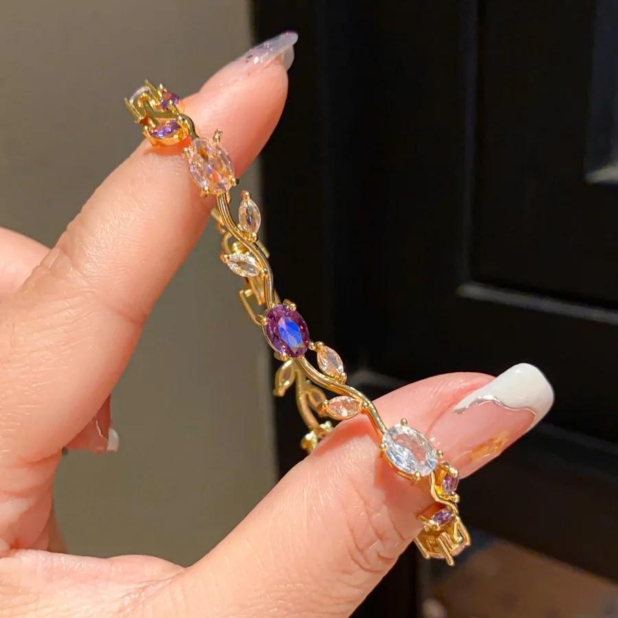 Bracelets colorés en zircone cubique pour femmes, breloque tendance, coupe Marquise, feuille CZ, bij
