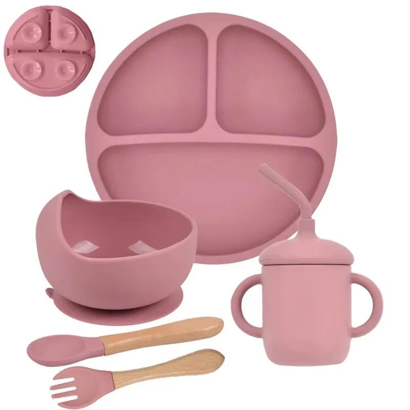 Vaisselle en Silicone souple pour bébé, plat d'alimentation pour enfant, assiette à ventouse, bol cu