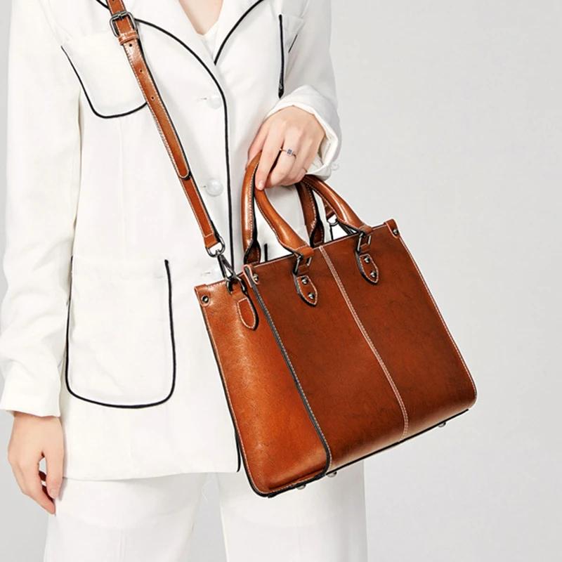 Femmes sac à main bandoulière sac fourre-tout en cuir véritable Shopping mode bureau femme véritable